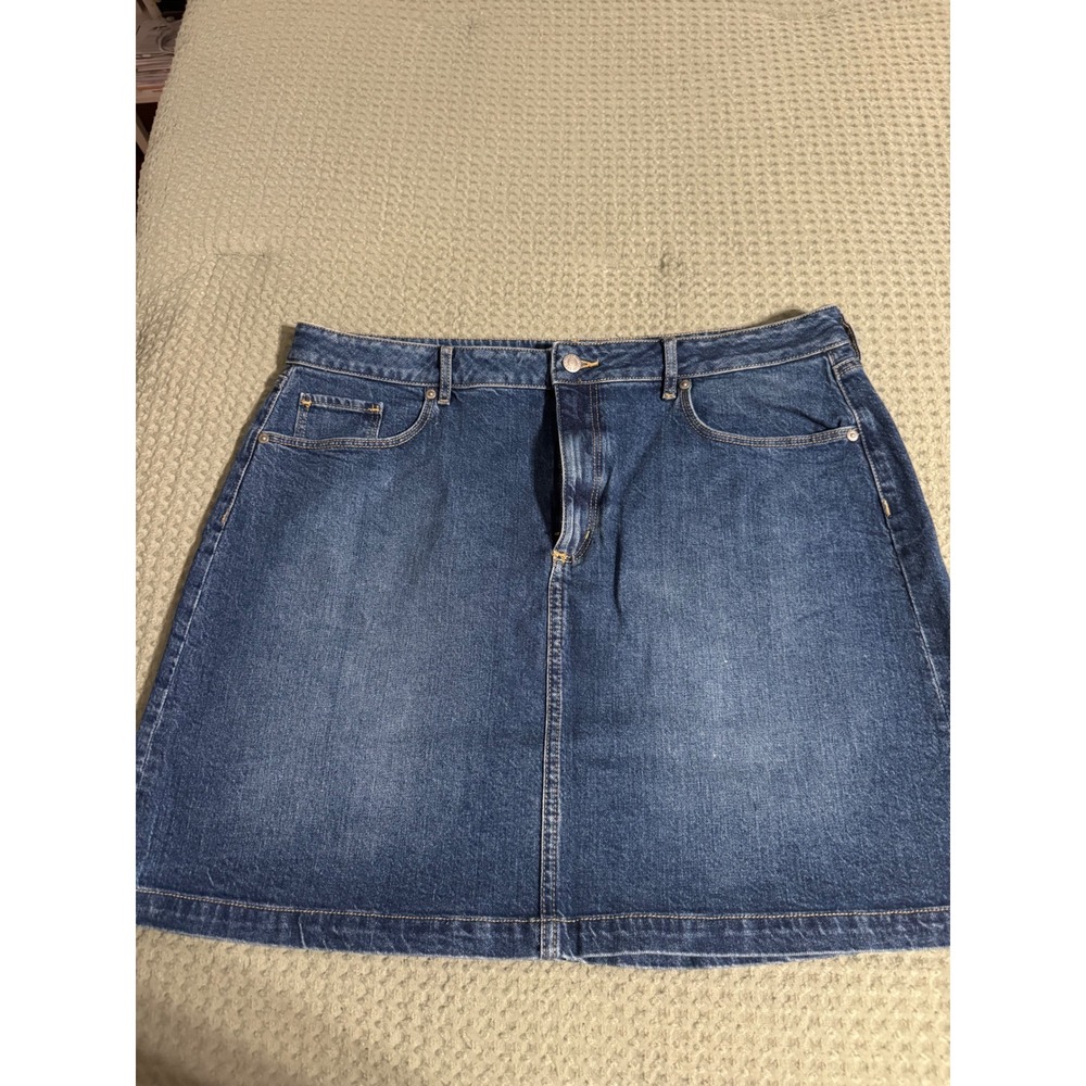 Loft Denim Mini Skirt Medium Wash Blue‎ A-Line 5-Pocket Size 16
